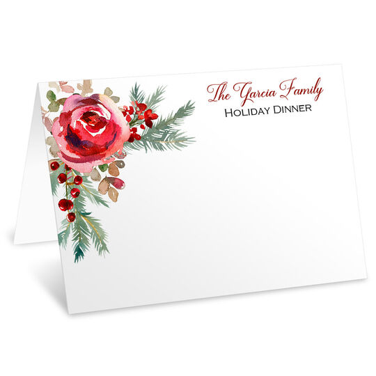 Holiday Rose Folded Place Cards